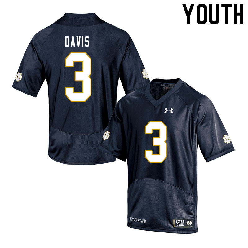 Youth #3 Avery Davis Notre Dame Fighting Irish College Football Jerseys Sale-Navy